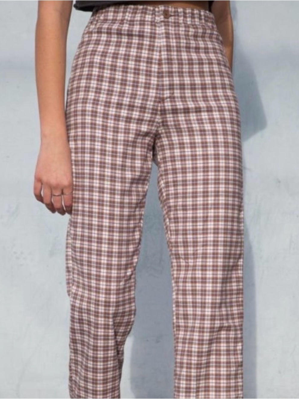Brandy Melville Brown Plaid Trousers One Size Y2K High Waisted Pants
